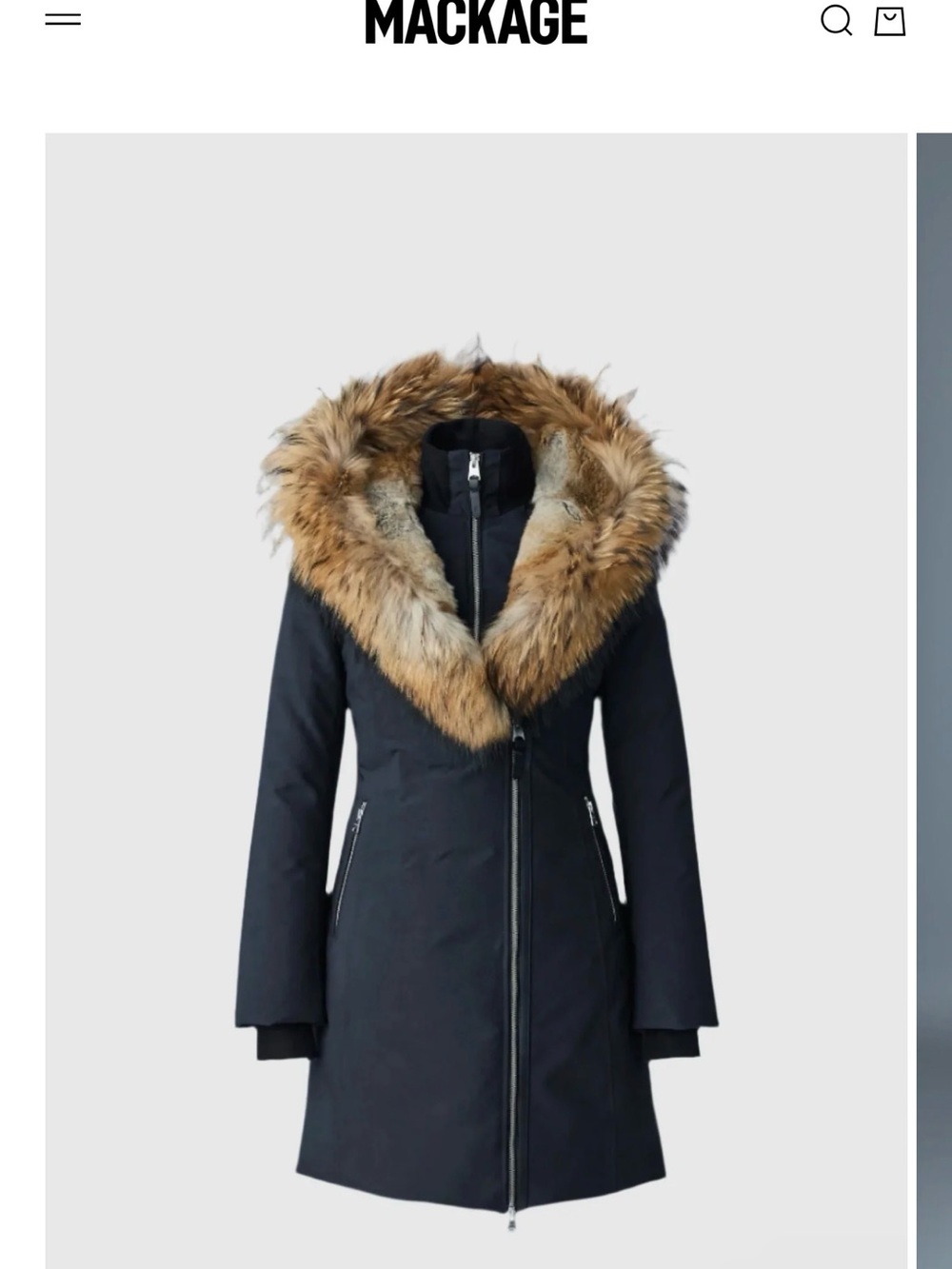 Mackage Black Trench Coat with Natural Brown Fur Trim